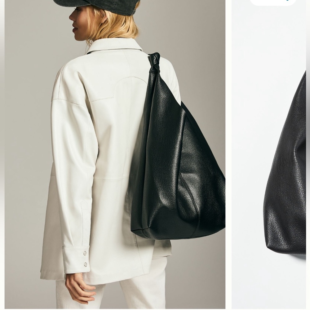 Anthropologie Black Leather Knot-Top Shoulder Bag